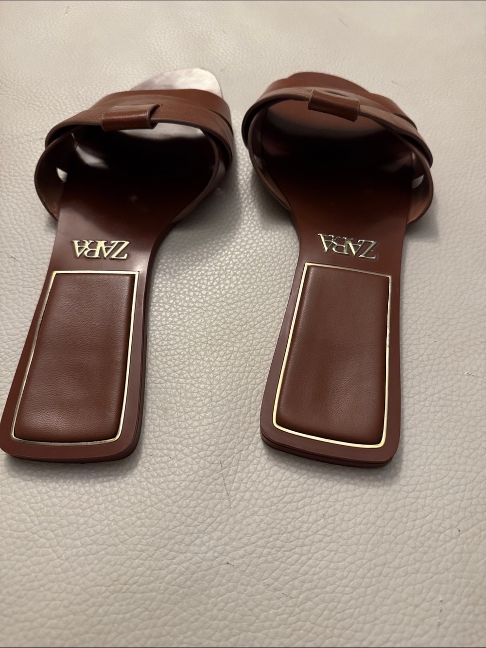 Zara FLAT CROSSED LEATHER SANDALS Brown Slide Sz. 38 - Picture 5 of 11